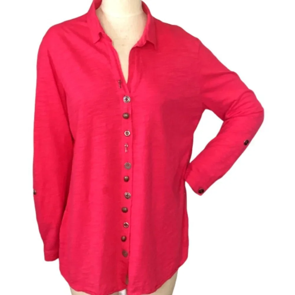 Neon Buddha Stepping Out Button Up Tunic Top L Pink #69C - Picture 2 of 10